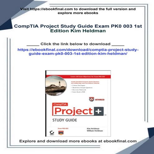 Immediate download CompTIA Project Study Guide Exam PK0 003 1st Edition Kim H...