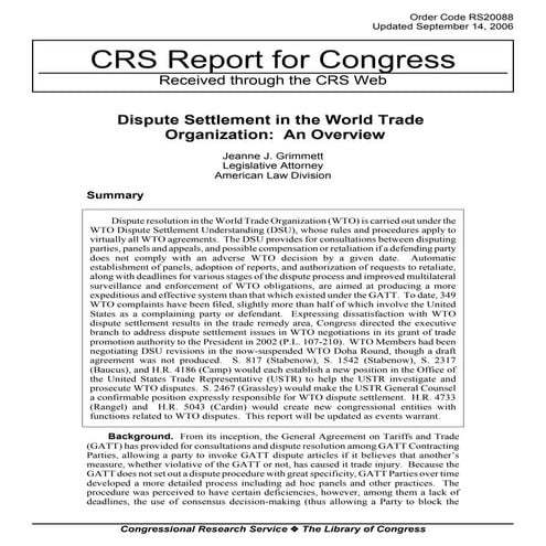 World Trade Organisation's Dispute Settlement Procedure | PDF