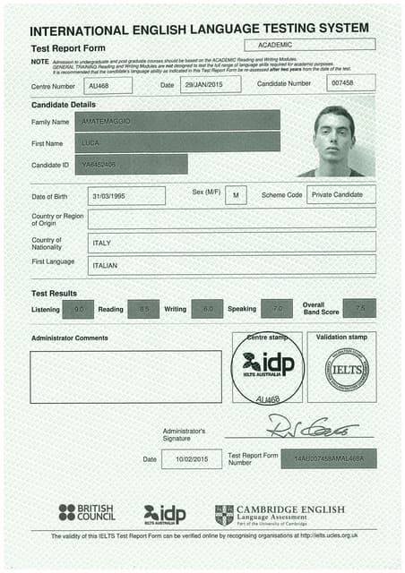 IELTS Test Report Form | PDF
