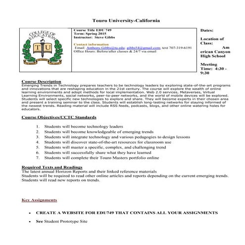 EDU 749 Emerging Trends Syllabus