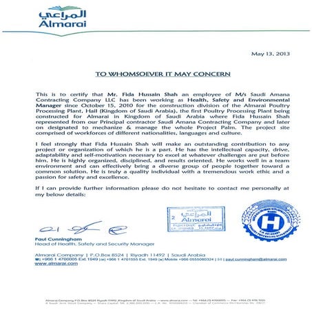 Almarai Certificate
