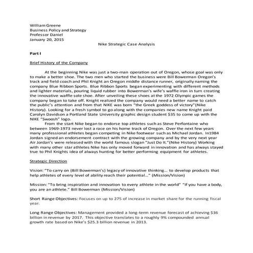 Nike Strategic Case Analysis