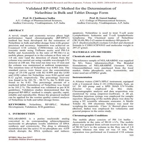 Validated RP-HPLC Method for the Determination of Nelaribine in Bulk and Tabl...