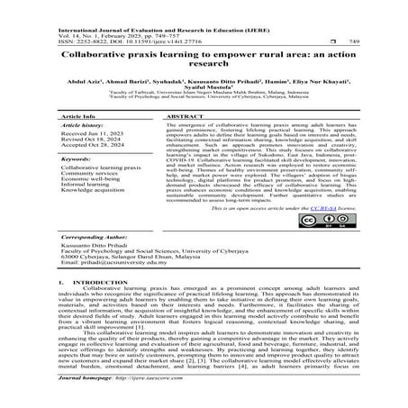Collaborative praxis learning to empower rural area: an action research ...