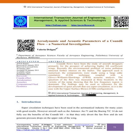 Aerodynamic and Acoustic Parameters of a Coandã Flow – a Numerical Investigation