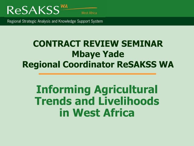 Informing Agricultural Trends and Livelihoods in West Africa