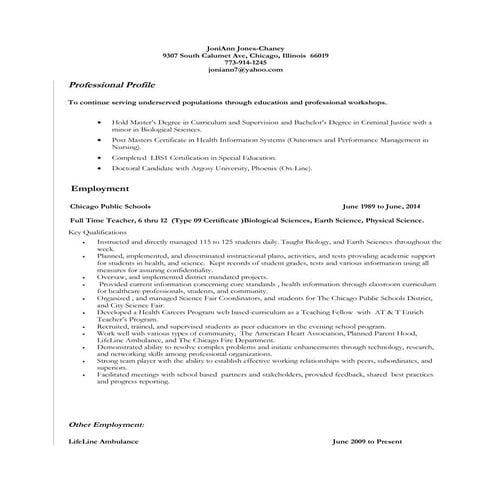 Resume for Educational Careers
