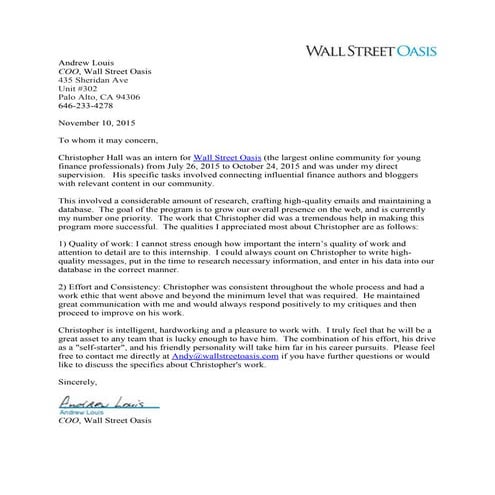 Christopher Hall Letter of Recommendation | PDF