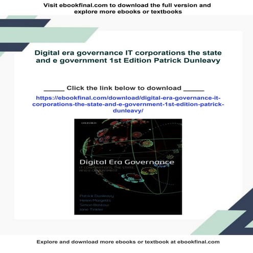 Digital era governance IT corporations the state and e government 1st Edition...
