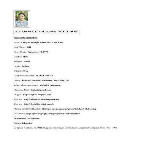 sbgbali Curriculum Vitae
