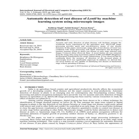 Automatic detection of rust disease of Lentil by machine learning system usin...