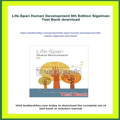 Life-Span Human Development 8th Edition Sigelman Test Bank