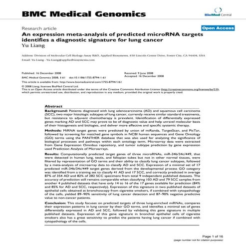 An expression meta-analysis of predicted microRNA targets identifies a diagno...