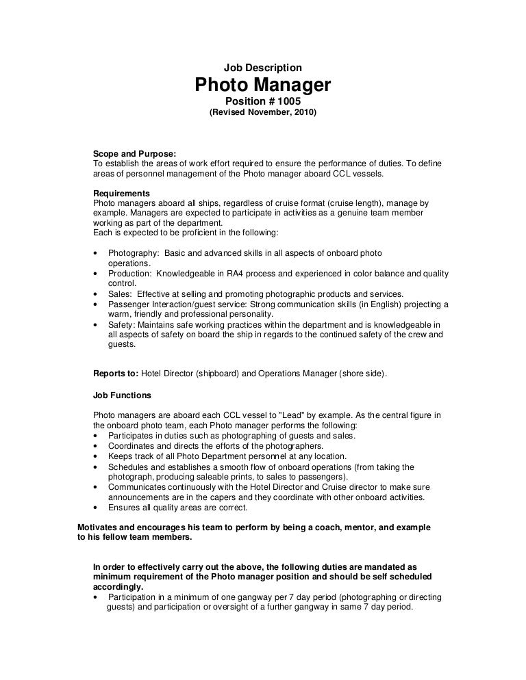 hotel operations manager job description