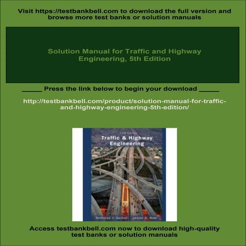 Solution Manual for Traffic and Highway Engineering, 5th Edition | PDF