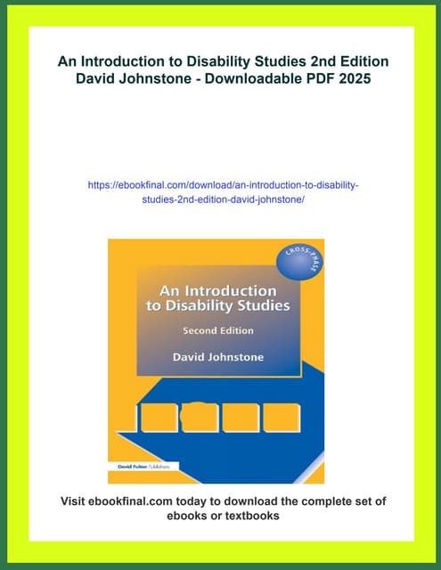 An Introduction to Disability Studies 2nd Edition David Johnstone | PDF