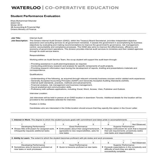 Sample of internship performance evaluation form | DOC
