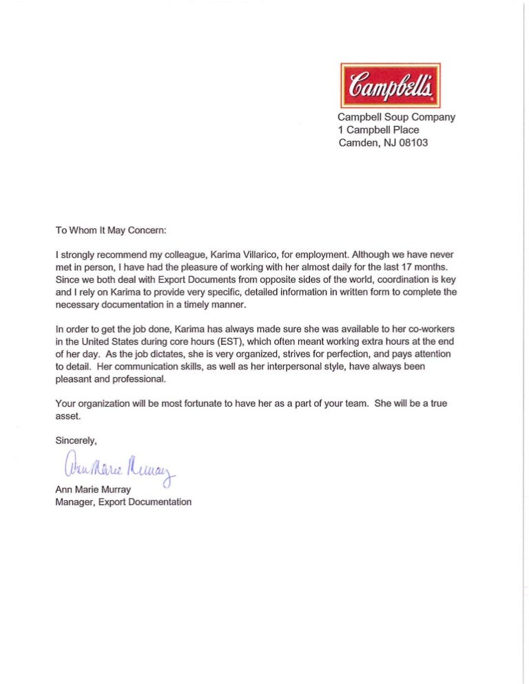 Campbell Soup Company Letter