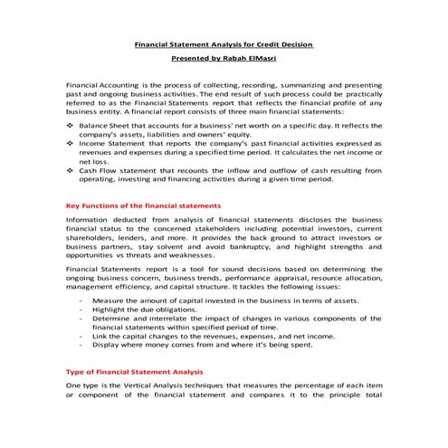Financial Statements Analysis for Credit Decision