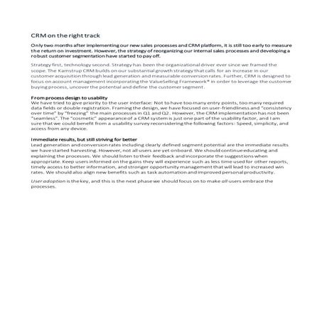 CRM on the right track