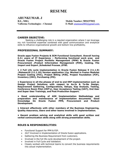 Arunkumar Resume
