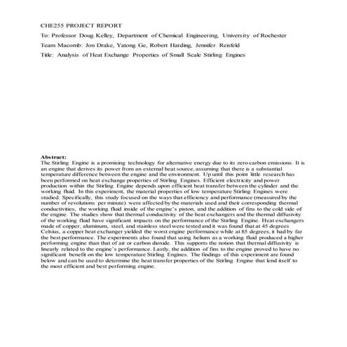 Stirling Engine Report