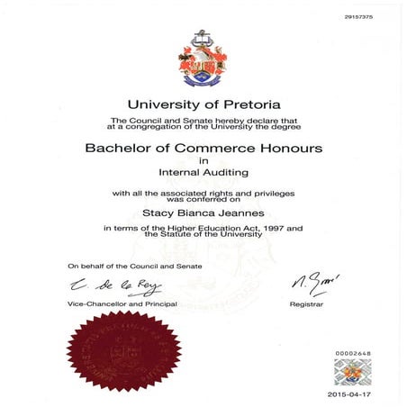 BCom Honours Internal Auditing degree