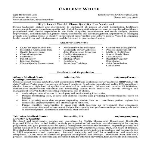 Carlene White New Resume