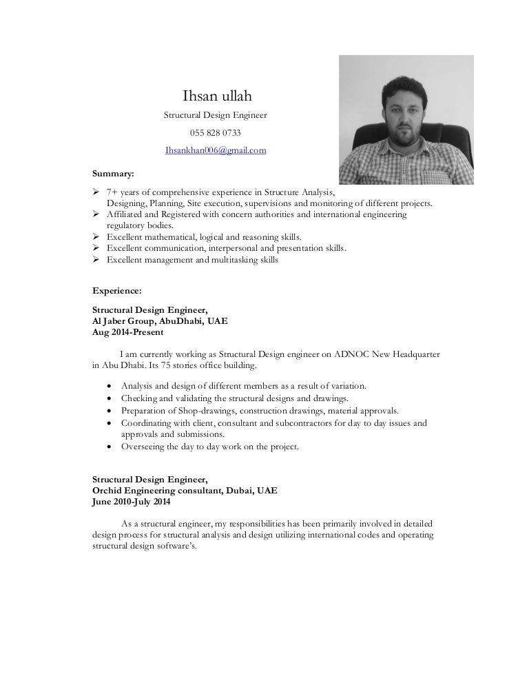 ihsan cv structural design engineer resume for civil engineer