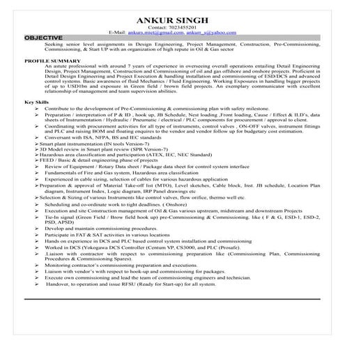 Ankur Singh 7 years exp. oil & gas