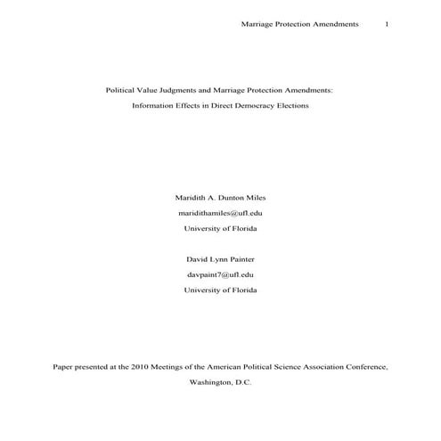 Gay Marriage Bans-Ballot Wording Effects