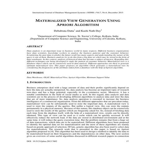 Materialized View Generation Using Apriori Algorithm