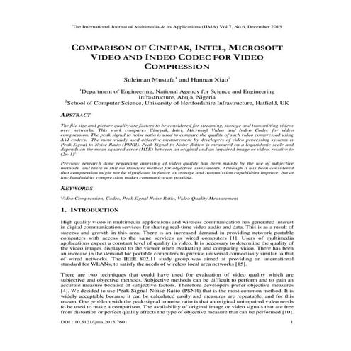 COMPARISON OF CINEPAK, INTEL, MICROSOFT VIDEO AND INDEO CODEC FOR VIDEO COMPR...