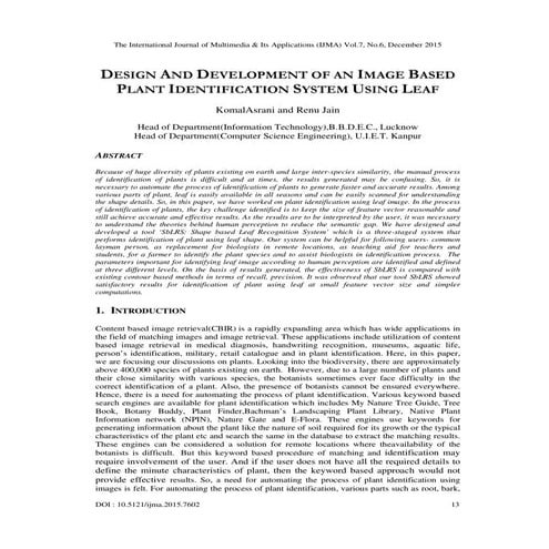 Design and Development of an Image Based Plant Identification System Using Leaf