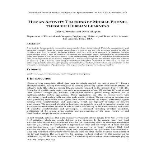 HUMAN ACTIVITY TRACKING BY MOBILE PHONES THROUGH HEBBIAN LEARNING
