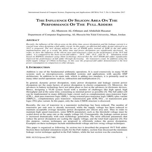 The Influence of Silicon Area on the Performance of the Full Adders