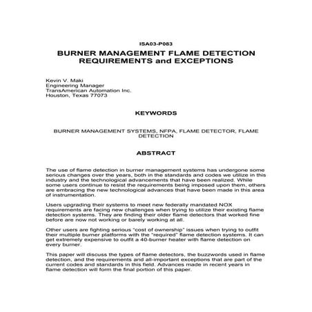 Burner Management Flame Detection Requirements and Exceptions