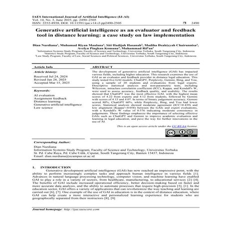 Generative artificial intelligence as an evaluator and feedback tool in distance learning: a case study on law implementation