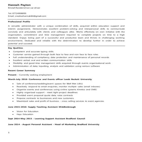 Hannah Payton CV Linked In