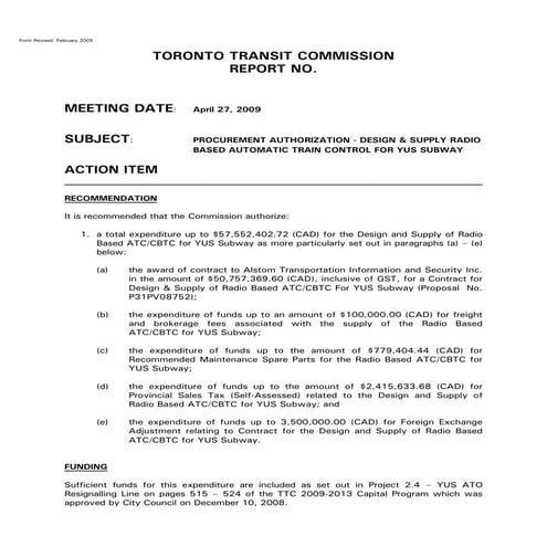 TTC Procurement Authorization for ATC-CBTC
