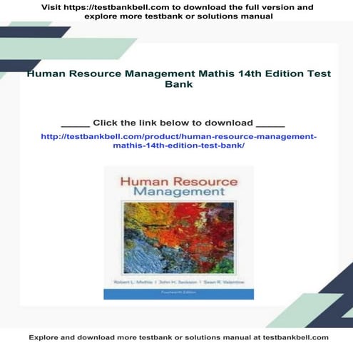 Human Resource Management Mathis 14th Edition Test Bank | PDF