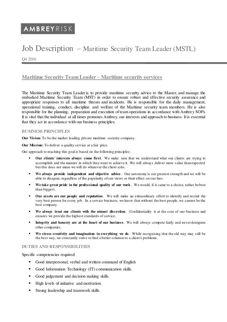 Job Description MSTL