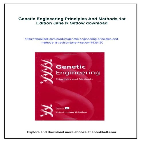 Genetic Engineering Principles And Methods 1st Edition Jane K Setlow | PDF