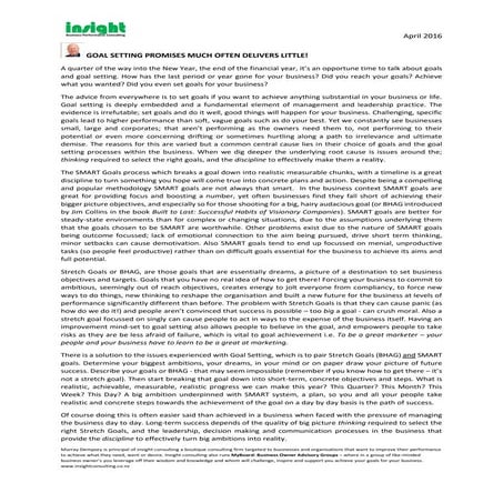 GOAL SETTING PROMISES MUCH OFTEN DELIVERS LITTLE