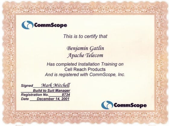 Ben Gatlin Sr. Comtrain Certifications | PDF