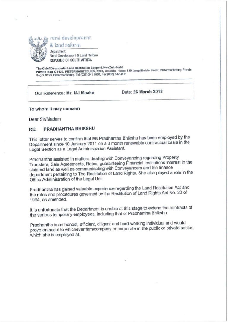 Letter of Reference Rural Development