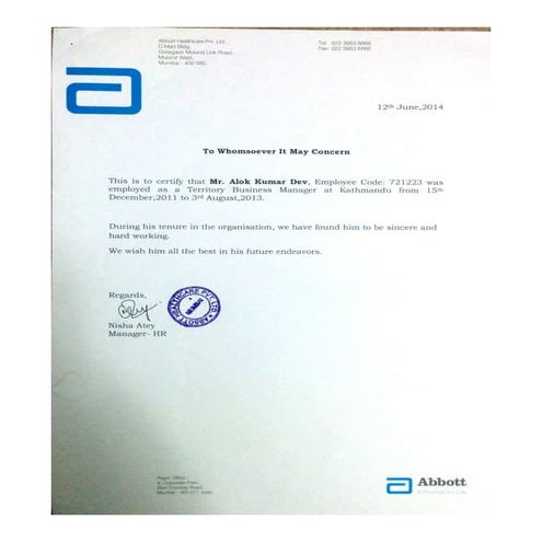 ALOK-ABBOTT RECOMMENDATION LETTER | PDF