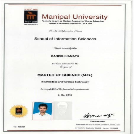 MS Degree Certificate