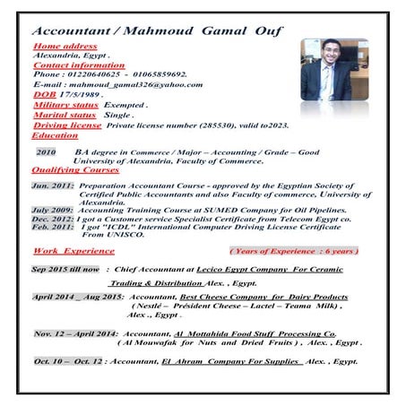 Curriculum Vitae of Accountant Mahmoud Gamal