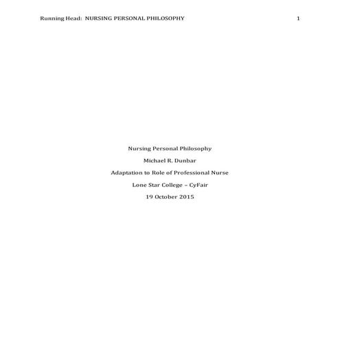 Personal Nursing Philosophy Paper
